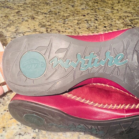 Nurture Red Suede Leather Mules 7M With Contrast Stitching Tie Detail Money - Picture 5 of 10